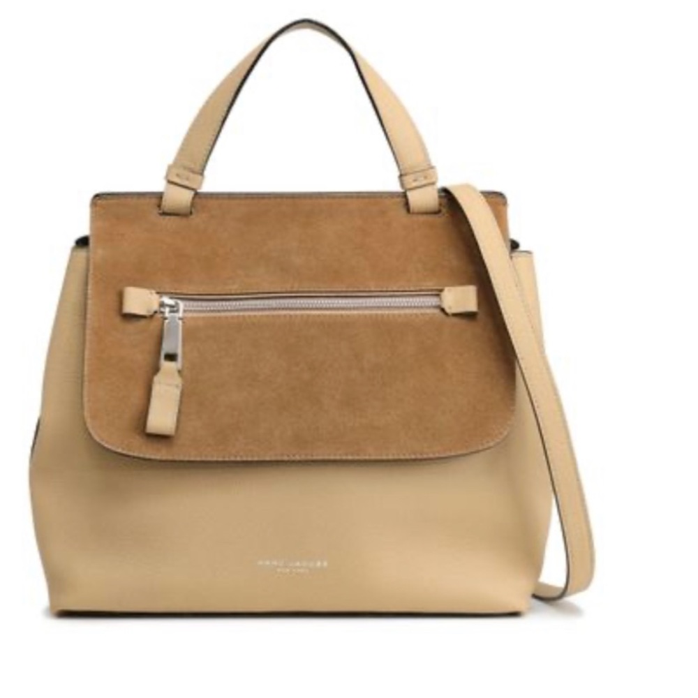 MARC JACOBS Suede-paneled textured-leather tote